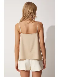 Happiness İStanbul Beige Cowl Neck Sleeveless Blouse - 4