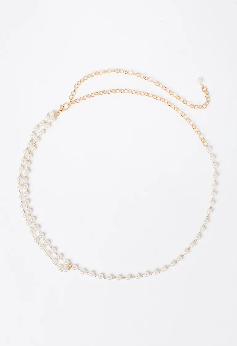 Retro Pearl Draped Chain Belt - 2