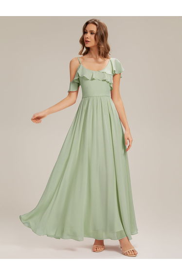 ever AIDA|Cold Shoulder Chiffon Ruffle Sleeve Bridesmaid Dress