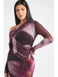 Tonal Floral Mesh Drape Detail Maxi Dress - black - 3