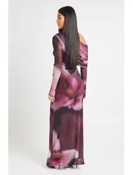 Tonal Floral Mesh Drape Detail Maxi Dress - black - 1