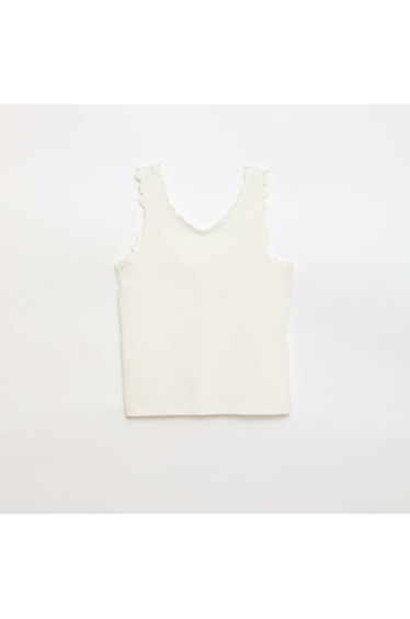 Solid tank top with wavy edges WHITE