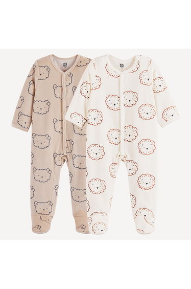 Pack of 2 Velour Pyjamas with Teddy Bear Heads Print