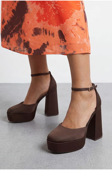Faith: Cadence Satin Closed Toe Chunky Platform Heeled Shoes