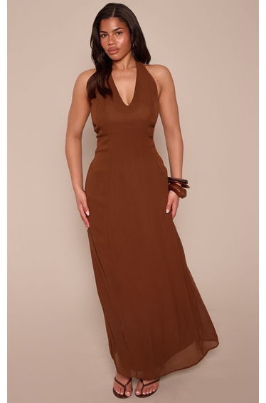 Shape Chocolate Bead Low Back Scoop Neck Maxi Dress