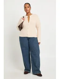 Plus Cinched Button Down Soft Cardigan - stone - 2