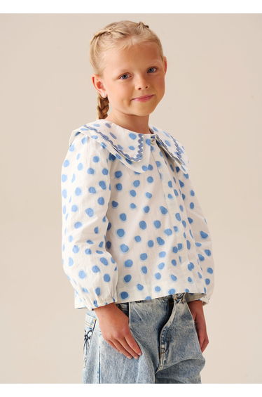 Leonie Double Collar Spot Blouse - Blue