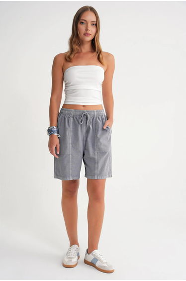 Mixray High Waist Cotton Drawstring Mini Shorts