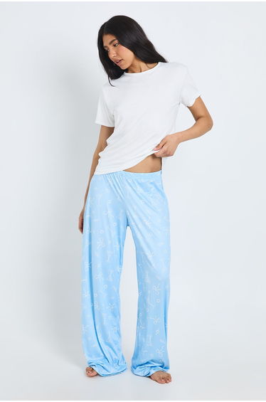 Tall Martini & Bow Print T-Shirt and Trouser Pyjama Set - blue