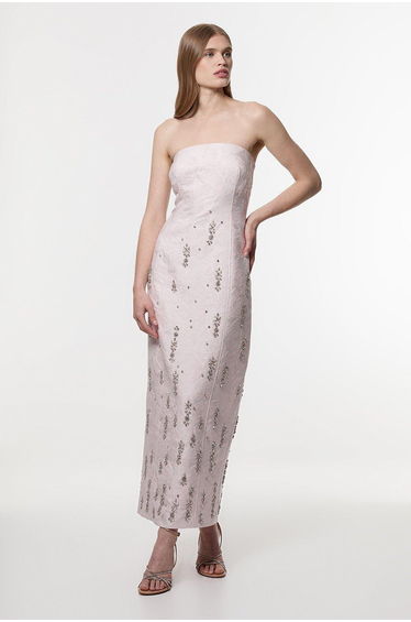 Texture Jacquard Crystal Embellished Strapless Mini Dress