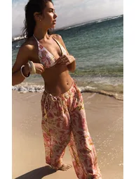 Pink Paisley Floral Print Chiffon Balloon Trouser - 1