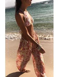 Pink Paisley Floral Print Chiffon Balloon Trouser - 4