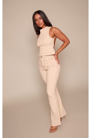 Petite Stone Denim Backless Top