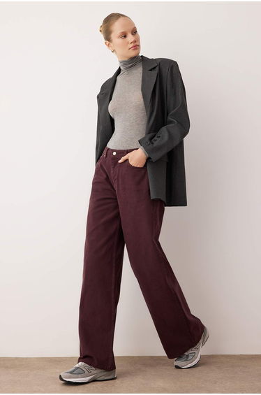 Burgundy High Waist Loose/Wide Leg Jeans