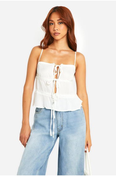 Lace Trim Tie Cami - white