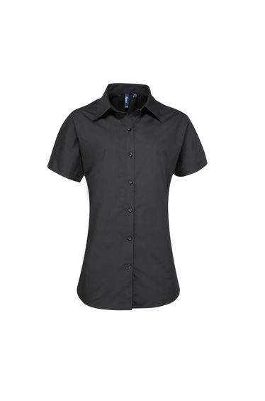 Premier Womens/Ladies Supreme Heavy Poplin Short Sleeve Work Shirt - Black