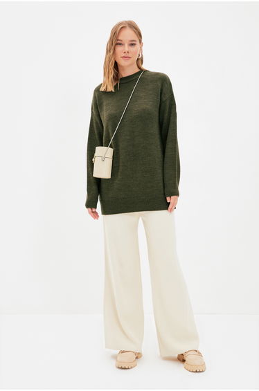 Khaki high neck knitwear sweater