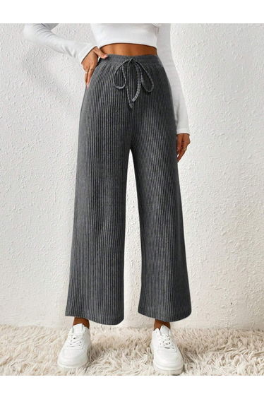 Textured Solid Elastic Drawstring Waist Pants