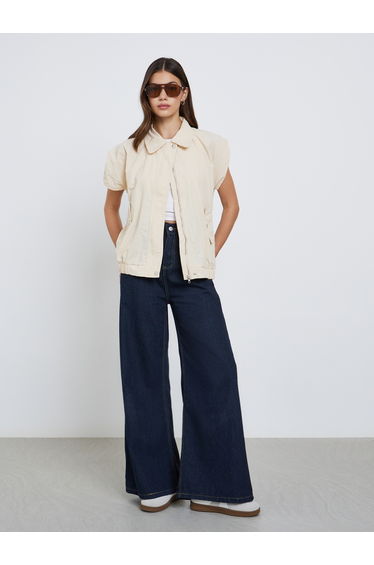 Beige Sleeveless Side Pocket Vest