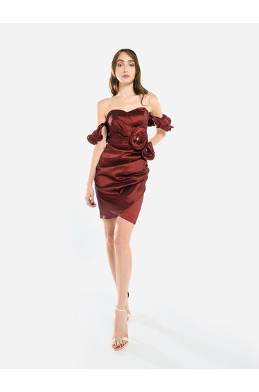 Women Rosette Detail Satin Mini Dress