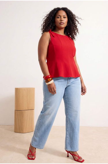 Red Crepe Knitted Plus Size Blouse