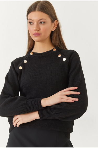LUCCI Textured Knitwear Crew Neck Sweater with Buttons