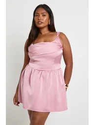 Plus Drape Front Satin Skater - baby pink - 2