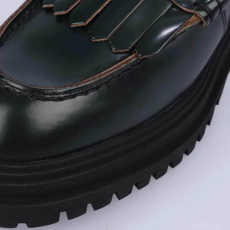 حذاء لوفر رجالي جلد لون أخضر - 6