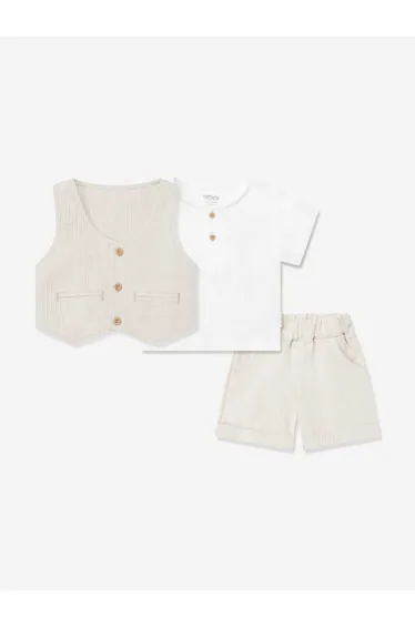 Tiffany Baby Boys Keten Pinstripes Short Set in Beige