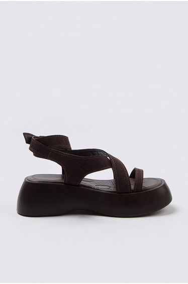 Brown Suede Women's Sandals with Lacing Detail