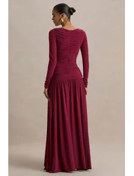 فستان كلوب ال لندن أحمر ماكسي بقصة ميرمايد بأكمام طويلة - 1