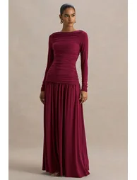 فستان كلوب ال لندن أحمر ماكسي بقصة ميرمايد بأكمام طويلة - 3