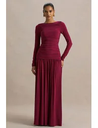 فستان كلوب ال لندن أحمر ماكسي بقصة ميرمايد بأكمام طويلة - 4