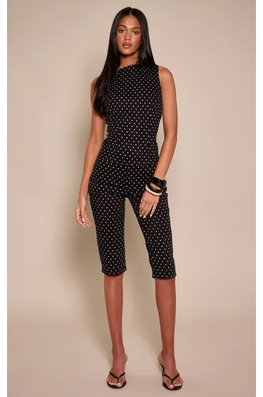 Tall Black Denim Polka Dot Capris