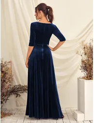 Leely Elegant V Neck Half Sleeve A-line Party Dress - 1