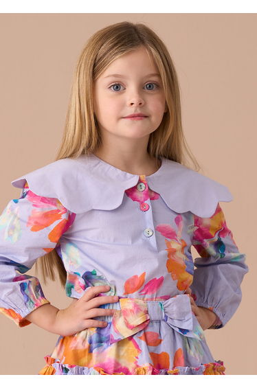 Darcy Blue Scalloped Cape Collar Top