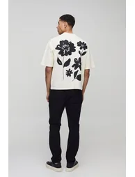 تيشيرت بتصميم واسع عريض بطبعة أزهار - بيج  - 2