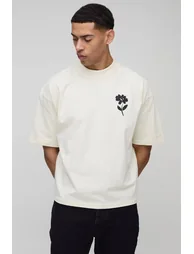 تيشيرت بتصميم واسع عريض بطبعة أزهار - بيج 