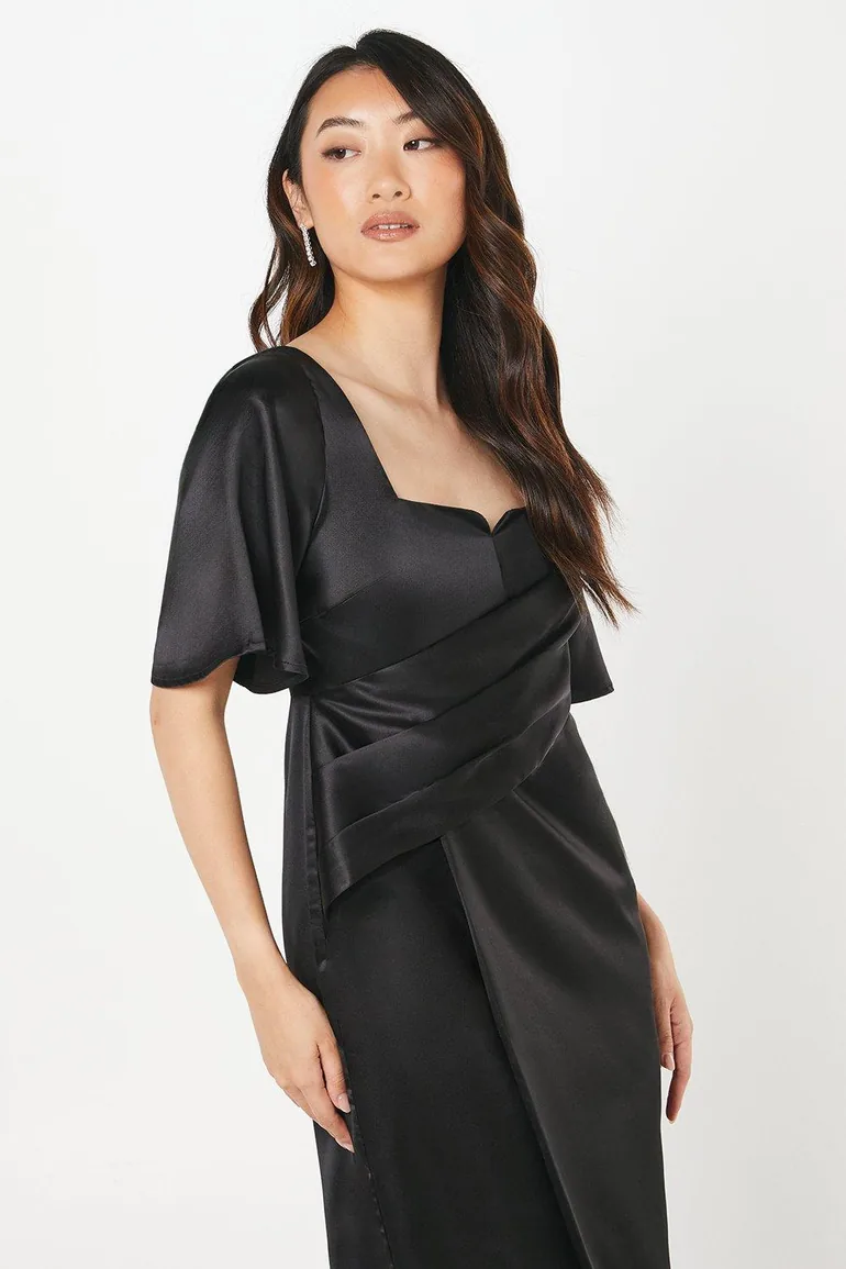 knee length dresses for ladies Mauve Satin Flutter Sleeve Maternity Midi Dress