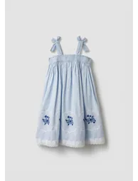 Aliy Tie Shoulder Embroidered Dress - 1