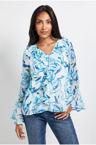 Petite Floral Ruffle Detail Blouse