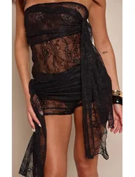 Black Lace Bandeau Wrap Detail Top Co-ord - 3