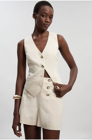 Tailored Linen Button Front Short