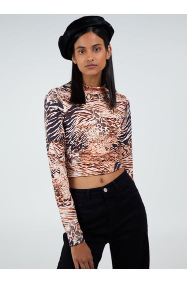 CHARACTER - Long Sleeve Animal Print Crop Top