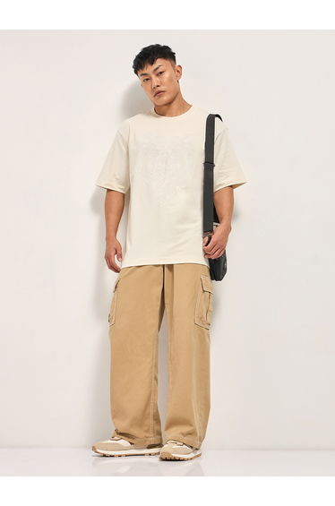 Men Pure Cotton Tonal Print Oversized T-Shirt