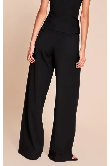 Black Tailored Tie Detail Woven Wide Leg Trousers