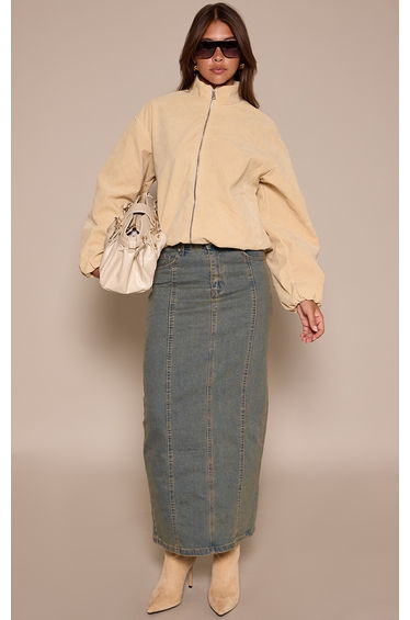 Vintage Mid Rise Seam Detail Maxi Denim Skirt