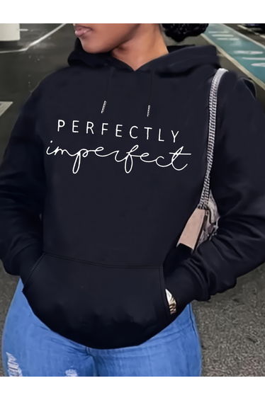 Slogan Text Print Pocket Detail Hoodie