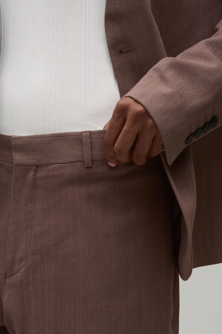 Linen Look Relaxed Fit Tailored Trousers - chocolate - 3