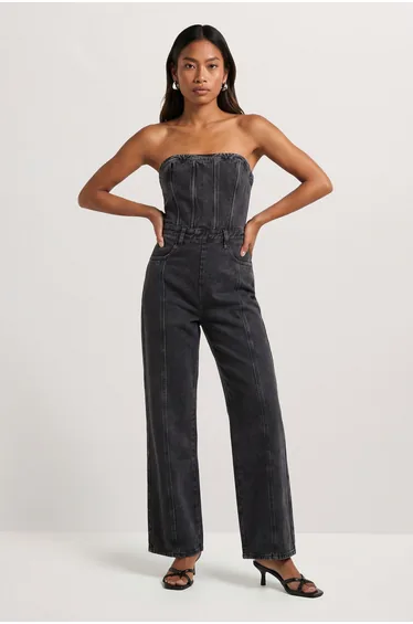 Bandeau Denim Wide Leg Jumpsuit
